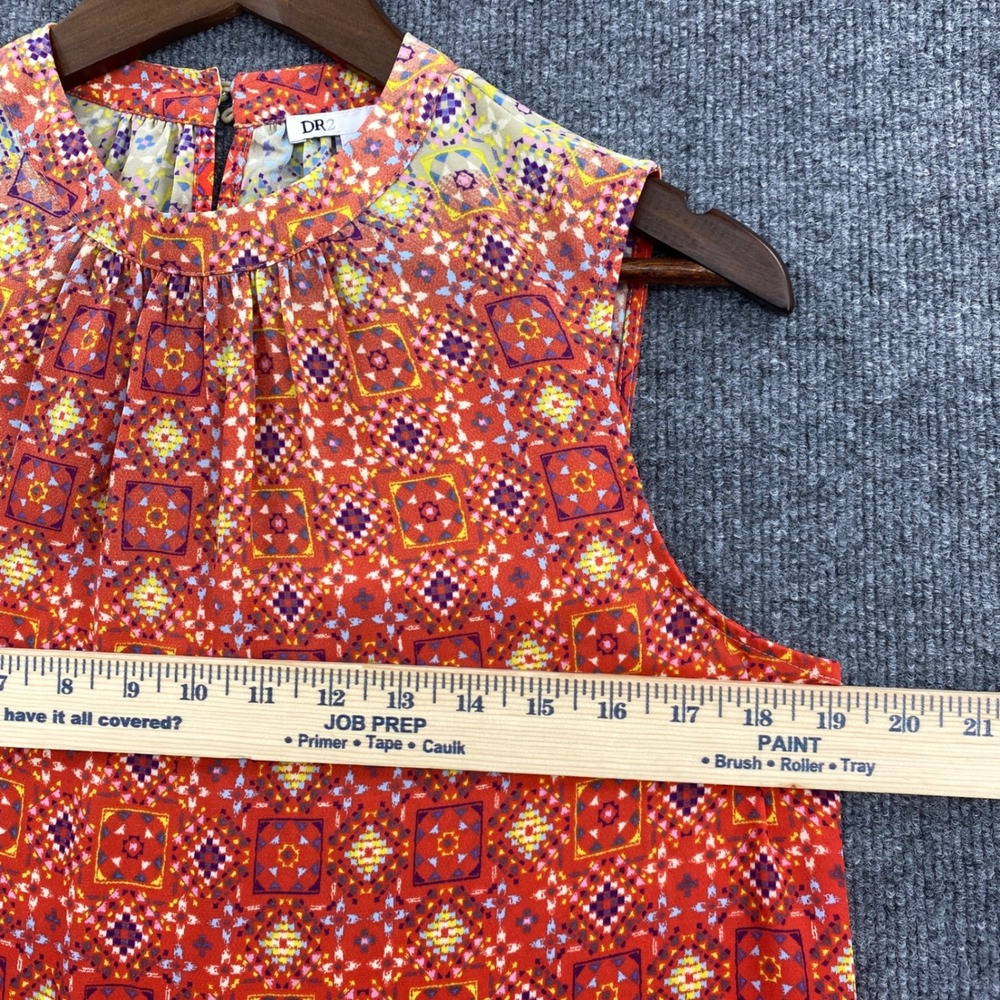DR2 Sleeveless Blouse Womens Medium Orange Geometric Boho Chic Summer Art Color - Picture 4 of 9